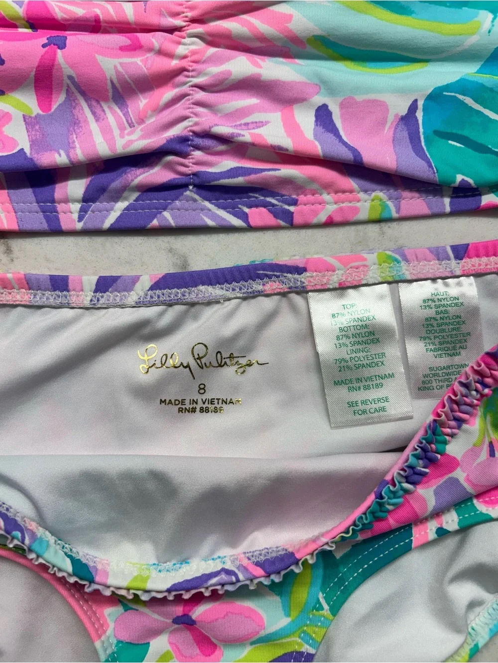 Lilly Pulitzer Girls Floral Two-Piece Bikini - Pink, Teal & Purple
